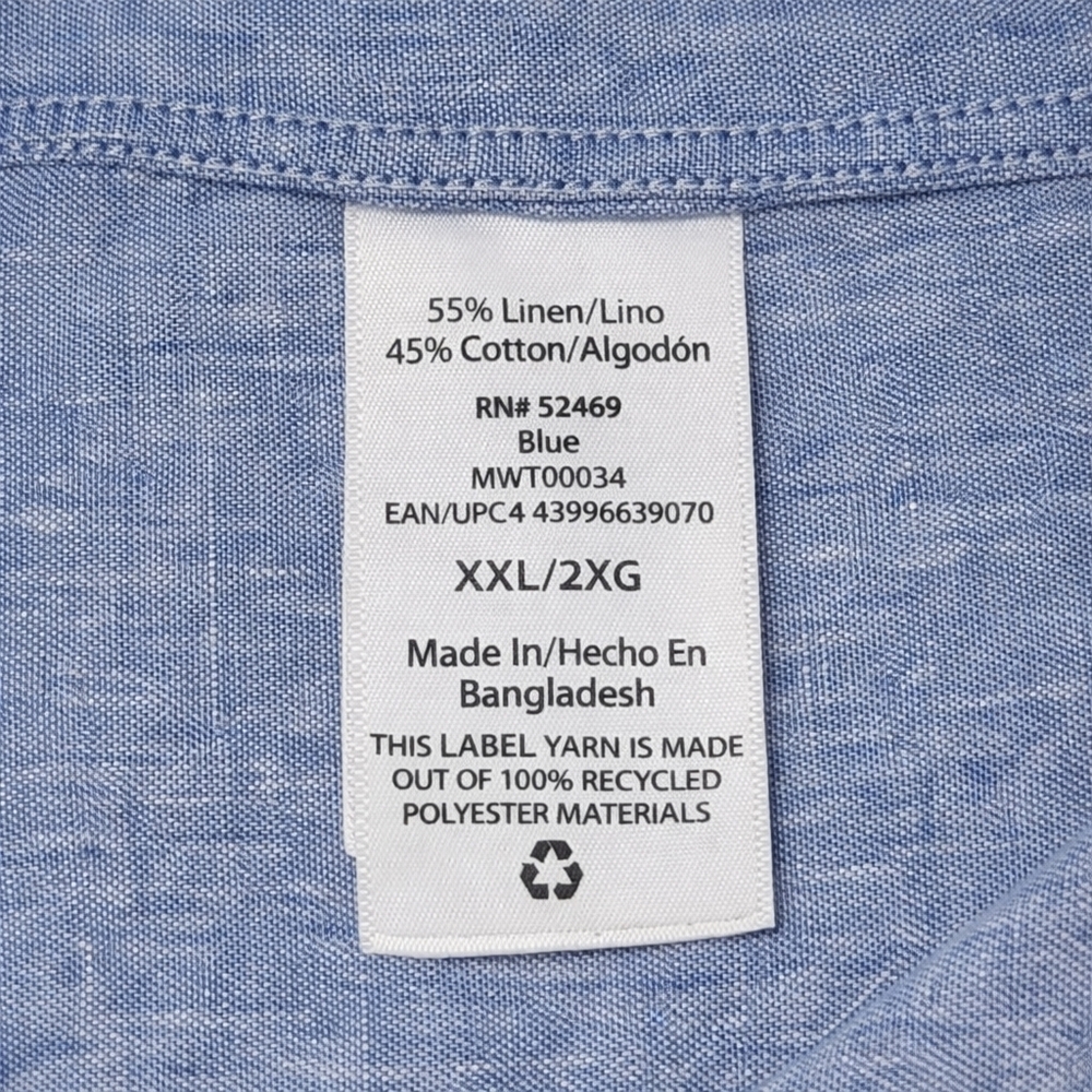 Free Assembly Chambray Button Down Shirt XXL 2X Linen Cotton Short Sleeve Casual - Picture 5 of 5
